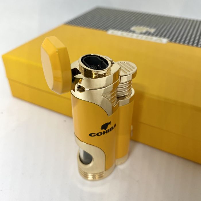 Турбо-запальничка Cohiba та гільйотина жовто-золотистого кольору у наборі