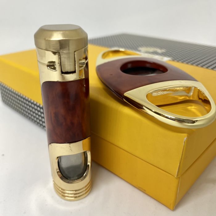 Турбо-запальничка Cohiba та гільйотина коричнево-золотистого кольору у наборі
