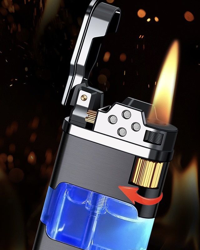 Газова турбо-запальничка з прозорим баком чорного кольору