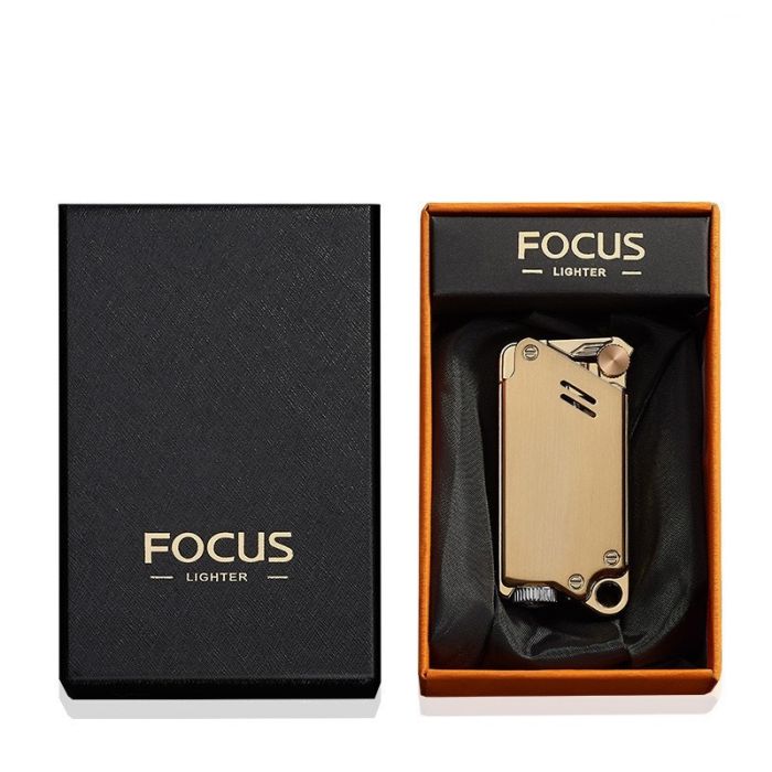 Газова турбо-запальничка FOCUS у стилі Industrial / Steampunk  хром