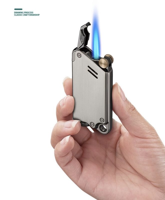 Газова турбо-запальничка FOCUS у стилі Industrial / Steampunk темний хром