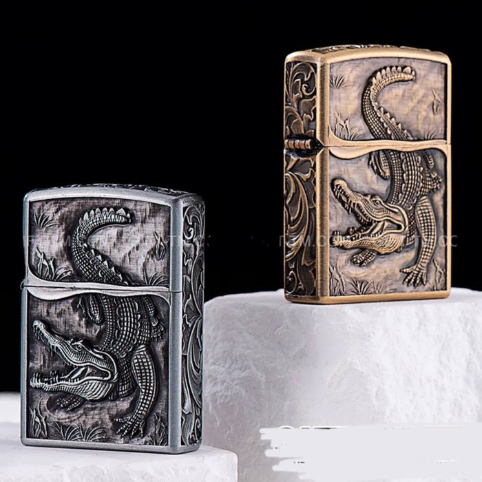 Бензинова запальничка Zorro «Crocodile Antique Copper» Античне срібло