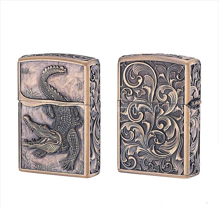 Бензинова запальничка Zorro «Crocodile Antique Copper» Античне срібло