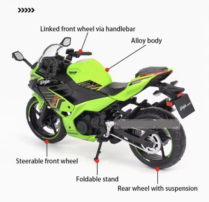 Масштабна модель Kawasaki Ninja 400 (2023) Green 1:12 CCA Licensed Diecast Model