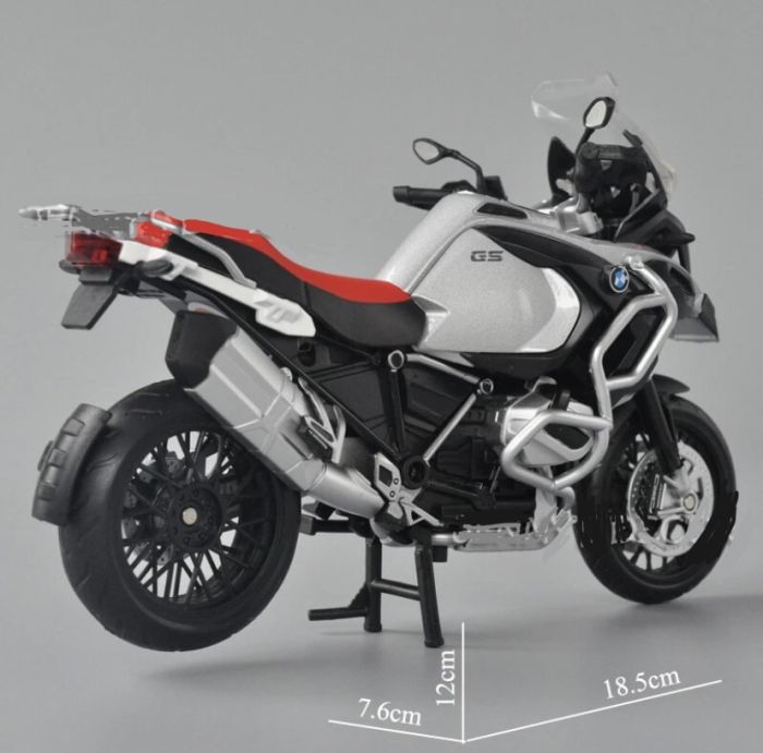 Колекційна модель мотоцикла BMW R1250 GS, 1:12 (Металевий корпус, Світло, Звук) Silver-Red