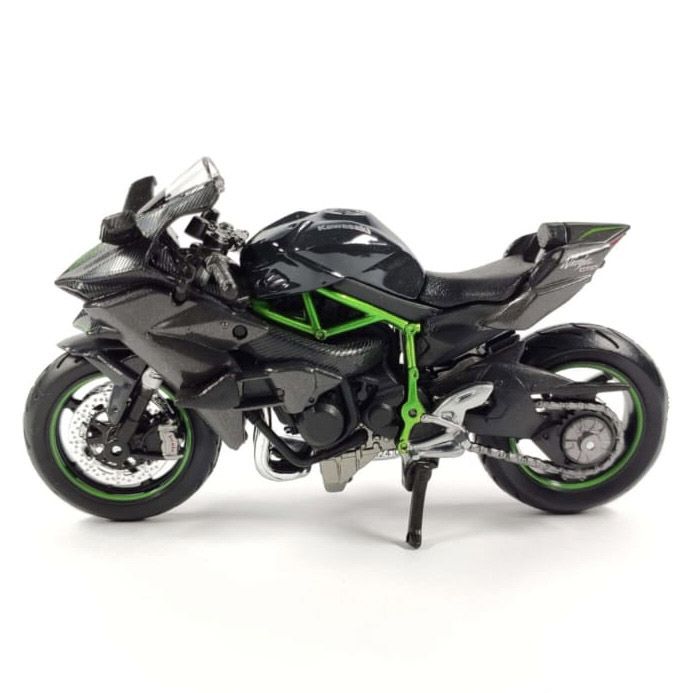 Колекційна модель мотоцикла Kawasaki Ninja H2R — Масштаб 1:18 (Maisto) "Mirror Coated Black" з контрастною яскраво-зеленою рамою (Trellis frame)