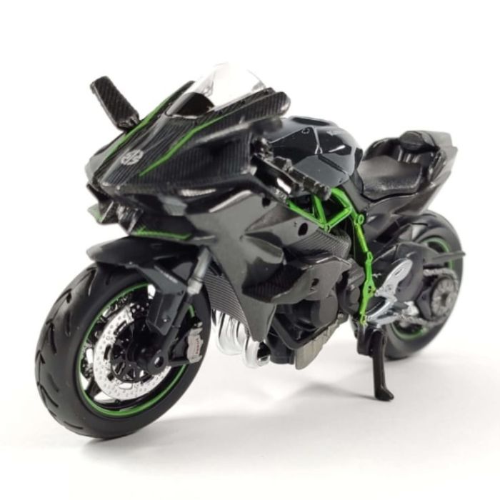Колекційна модель мотоцикла Kawasaki Ninja H2R — Масштаб 1:18 (Maisto) "Mirror Coated Black" з контрастною яскраво-зеленою рамою (Trellis frame)