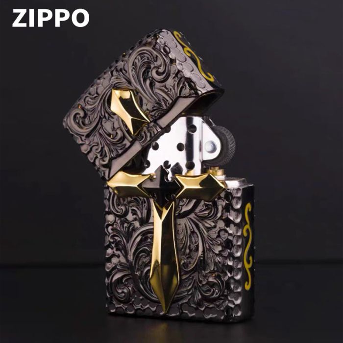 Бензинова запальничка Zippo Armor Custom "Golden Cross" (Золотий Хрест) з глибоким гравіюванням у подарунковій коробці