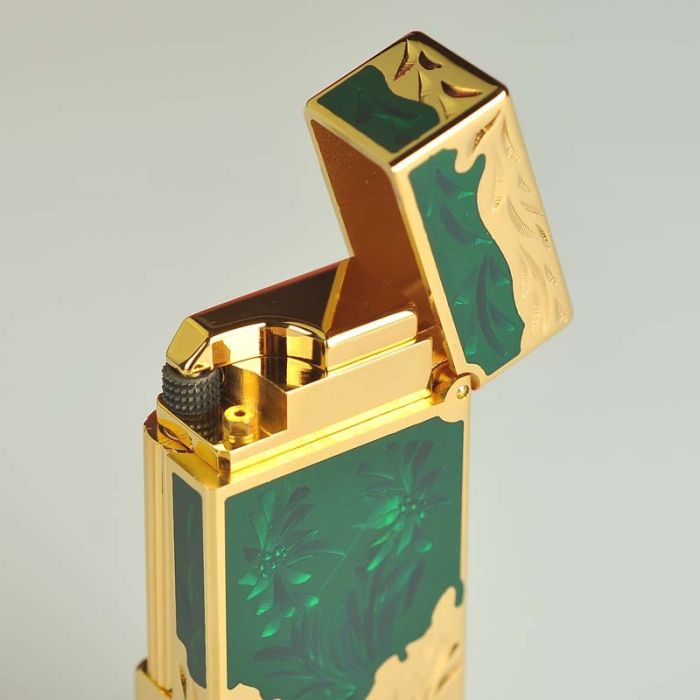 Преміальна Газова запальничка  KELEISI з художнім гравіюванням Смарагдово-Золота