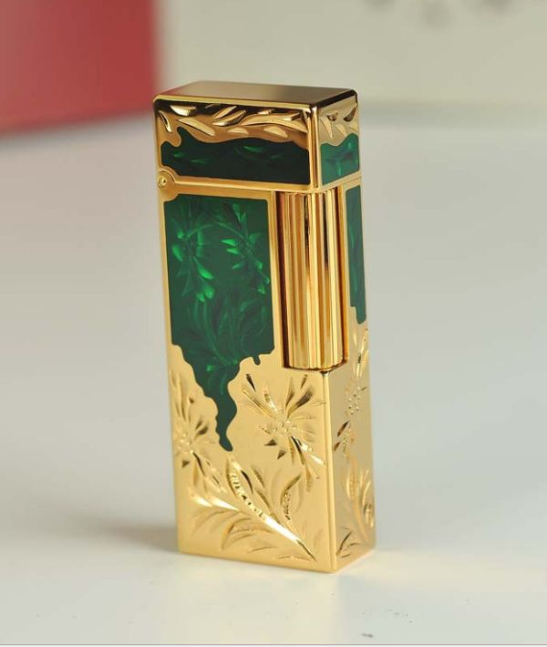 Преміальна Газова запальничка  KELEISI з художнім гравіюванням Смарагдово-Золота