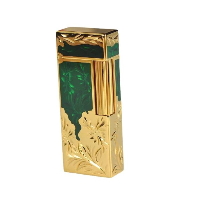 Преміальна Газова запальничка  KELEISI з художнім гравіюванням Смарагдово-Золота
