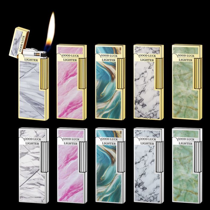 Елегантна Газова Запальничка  HYMRS "Good Luck" — Бірюзово золотий  Мармур та Золото