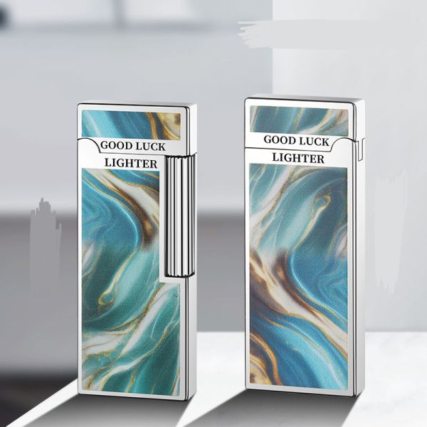 Елегантна Газова Запальничка  HYMRS "Good Luck" — Бірюзово золотий  Мармур та Хром