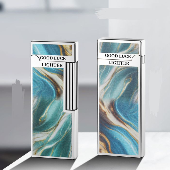 Елегантна Газова Запальничка  HYMRS "Good Luck" — Бірюзово золотий  Мармур та Хром