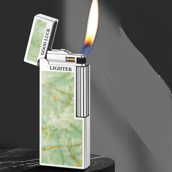 Елегантна Газова Запальничка  HYMRS "Good Luck" — Ізумрудний  Мармур та Хром