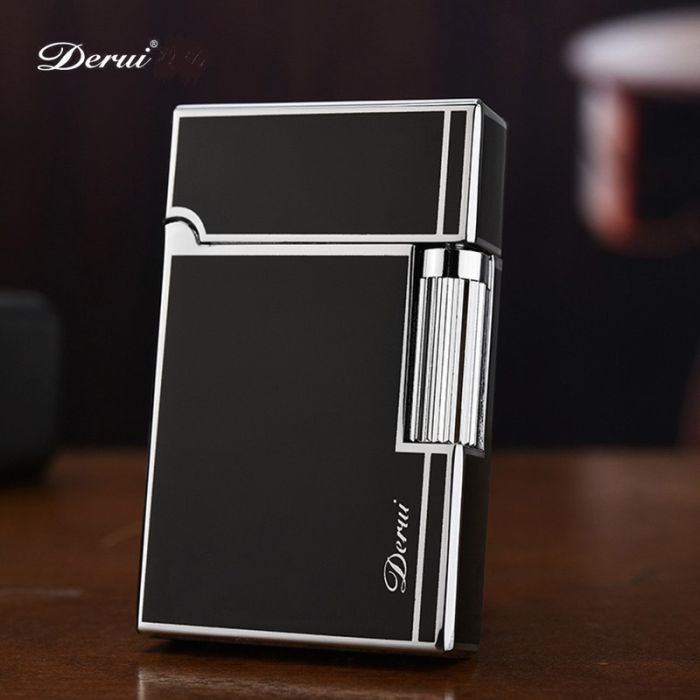 Елітна газова запальничка Derui R-09 Classic Black & Silver з фірмовим кліком
