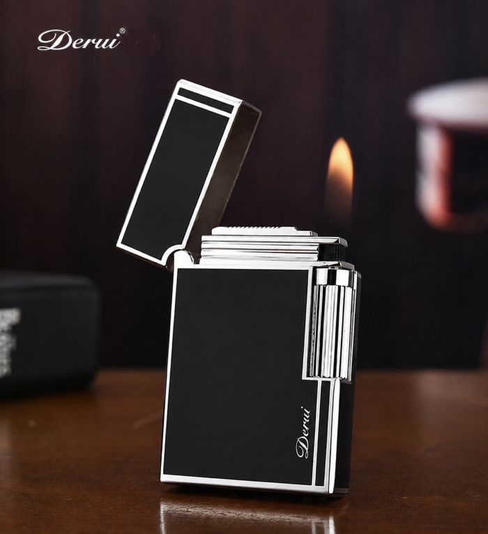 Елітна газова запальничка Derui R-09 Classic Black & Silver з фірмовим кліком