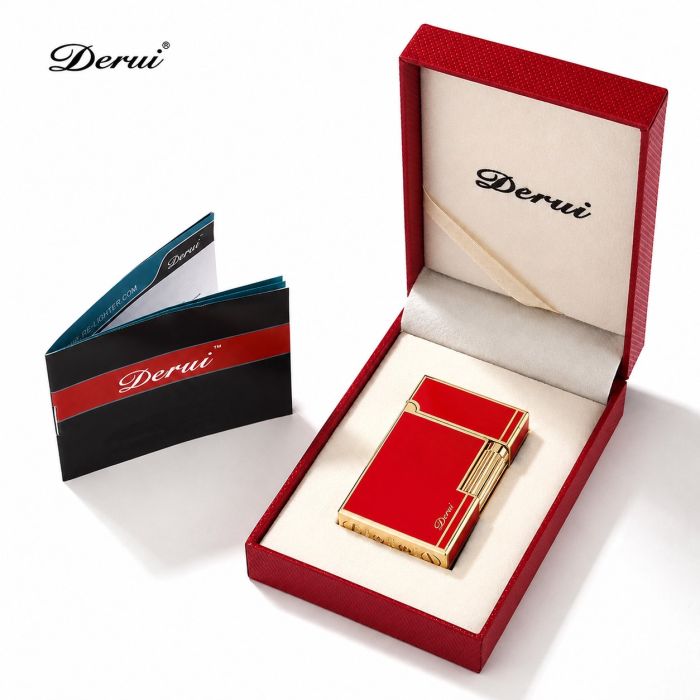 Елітна газова запальничка Derui R-09 Classic Red & Gold з фірмовим кліком