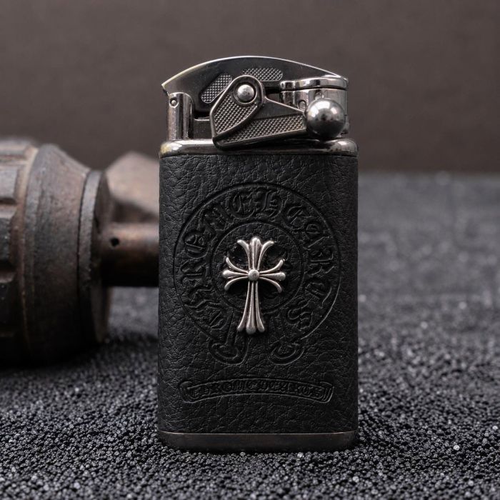 П’єзо-турбо запальничка Chrome Hearts у шкіряному чохлі (Металева, Вітрозахисна)