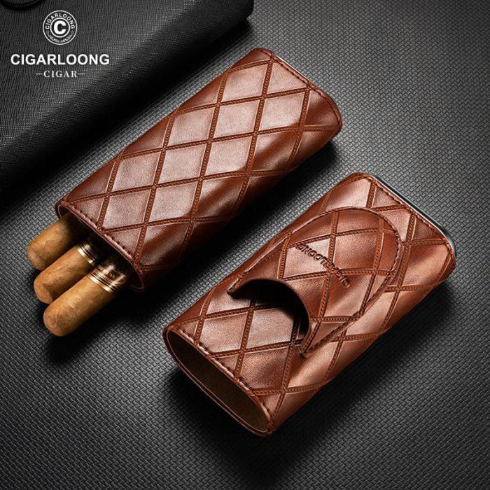Шкіряний футляр (хумідор) для 3-х сигар Cigarloong із гільйотиною — Коричневий