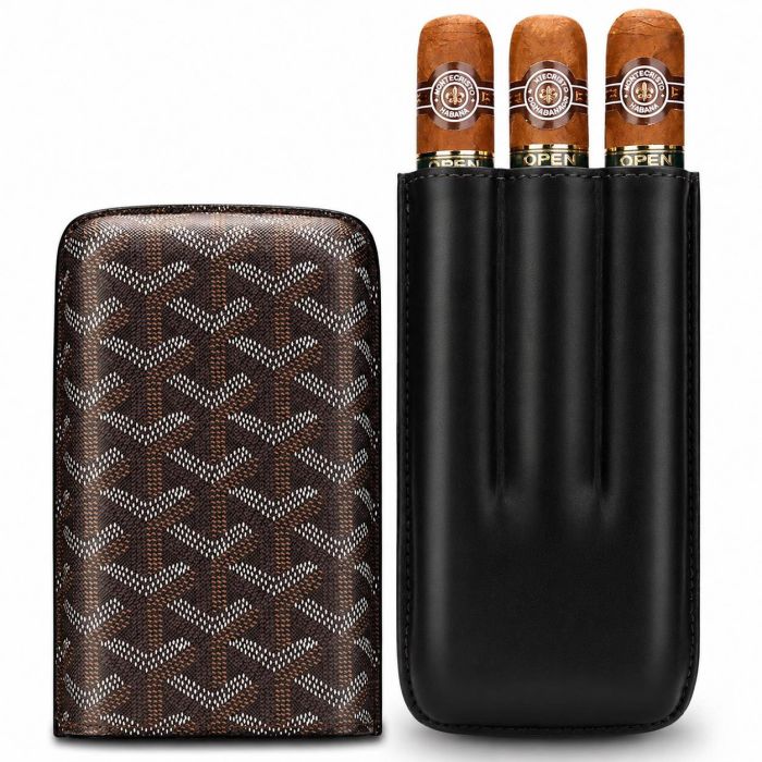 Елітний шкіряний футляр для 3-х сигар у фірмовому стилі (Шоколадний/Чорний)