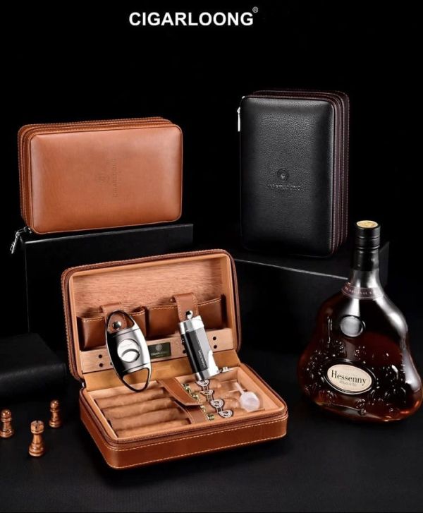Шкіряний дорожній х’юмідор (футляр) для 4 сигар Cigarloong — Коричневий