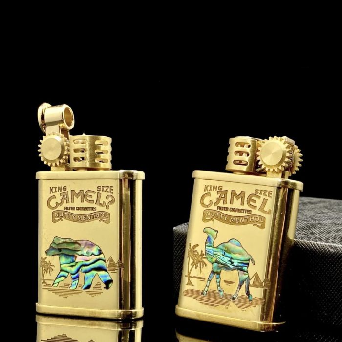 Бензинова запальничка ZORRO 587 Brass у стилі Репід / Стімпанк з інкрустацією перламутром (Camel / Bear)