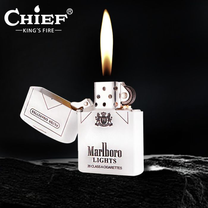 Бензинова запальничка Chief «Marlboro Lights» — Флуоресцентний матовий корпус