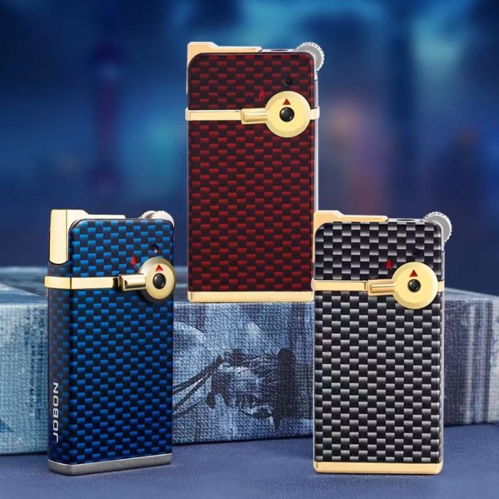 Газова   Запальничка JOBON - Подвійне Запалювання (Кремній + П'єзо) колір червоний  карбон