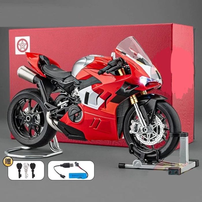 Колекційна металева модель мотоцикла Ducati V4R (Масш 1:9) Зі звуковими, світловими ефектами, імітацією вихлопу (диму)