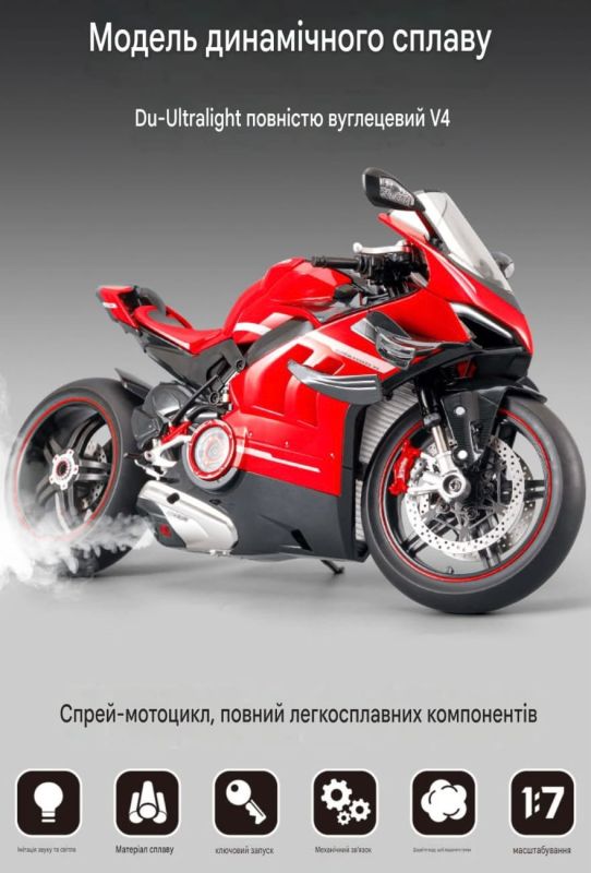 Високодеталізована масштабна модель супербайка Du-Ultralight All-Carbon V4 (Масштаб 1:7Ґ)