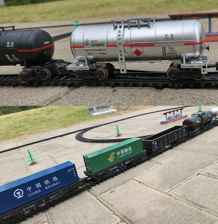 Залізниця Fenfa GP40 & Steam Train (9.4 м, 9 одиниць транспорту, станція) + Комплект живлення (4 акумулятори + зарядка)