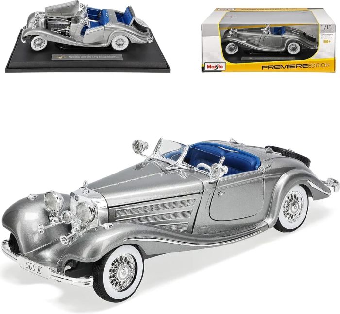 Колекційна модель Mercedes-Benz 500 K Typ Specialroadster (1936) у масштабі 1:18( сірому металіку) від Maisto