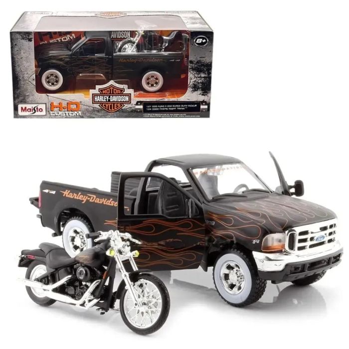 Колекційний набір Maisto HD Custom: 1999 Ford F-350 Super Duty Pickup (1:27) та 2002 Harley-Davidson FXSTB Night Train (1:24)
