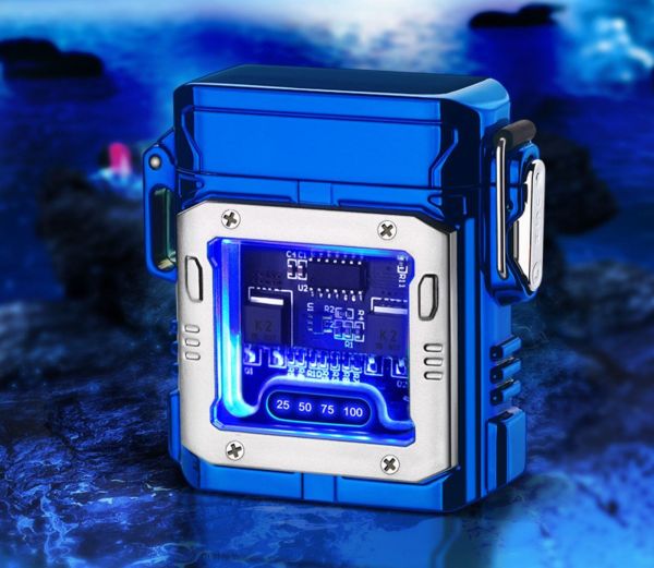 Водонепроникна електроімпульсна USB-запальничка LIGHTER з підсвічуванная колір синій