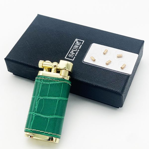 Газова запальничка SPUNK шкіряна колір зелений під крокодила