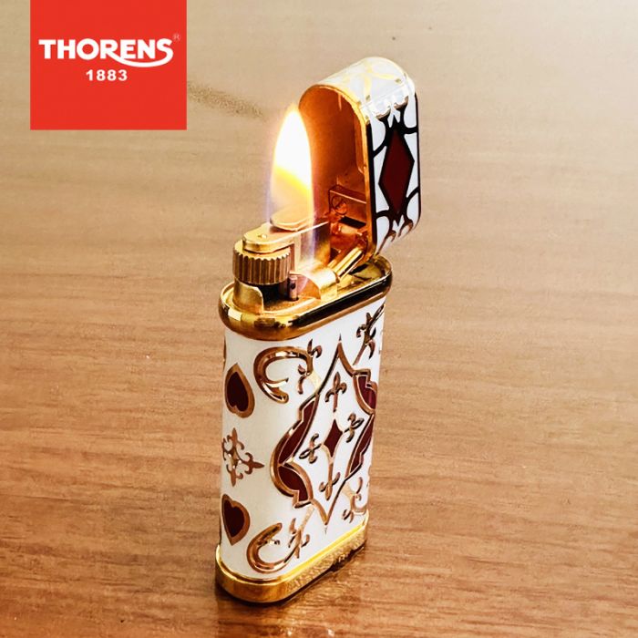 Преміальна газова запальничка THORENS в білому кольорі інкрустована золотом