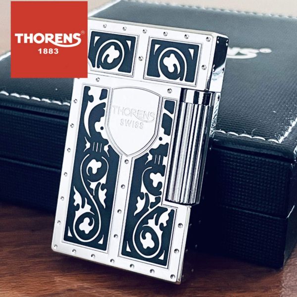 Елегантна газова запальничка THORENS срібно-чорна з орнаментом